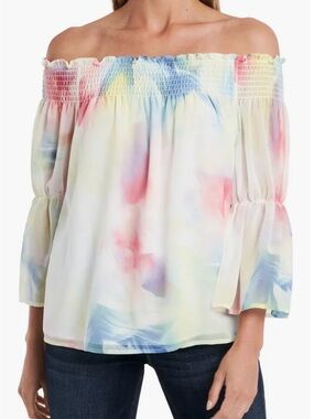 Vince Camuto Off-Shoulder Pastel Watercolor Blouse